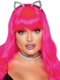 Fun Place Faux Rhinestone Cat Ear Headband And Heart Choker Animals