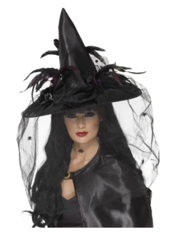 Fun Place Cosplay Witch Hat, Feathers & Netting