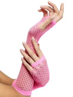 Fun Place Decades & Eras Fishnet Gloves, Pink