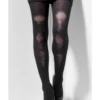 Fun Place Opaque Tights - Black With Distressed Detail Cosplay
