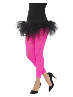 Fun Place Decades & Eras 80s Lace Leggings, Neon Pink