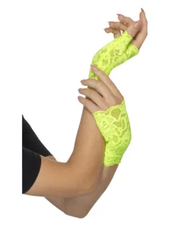 Fun Place Decades & Eras 80s Fingerless Lace Gloves, Neon Green
