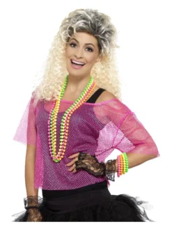 Fun Place Decades & Eras Fishnet Top, Neon Pink
