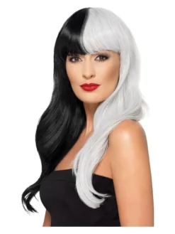 Fun Place Deluxe Wig, Half & Half With Fringe Black & Grey Cosplay