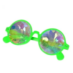 Fun Place Neon Green Round Frame Kaleidoscope Glasses