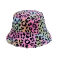 Fun Place Festivals Fluffy Multicoloured Leopard Print Bucket Hat